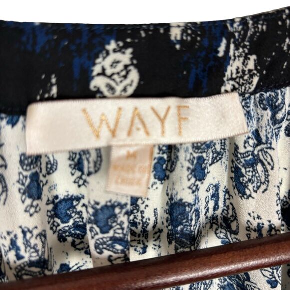 WAYF Blue Print Long Sleeve Blouse Shirt Top Women's Medium - Picture 2 of 5